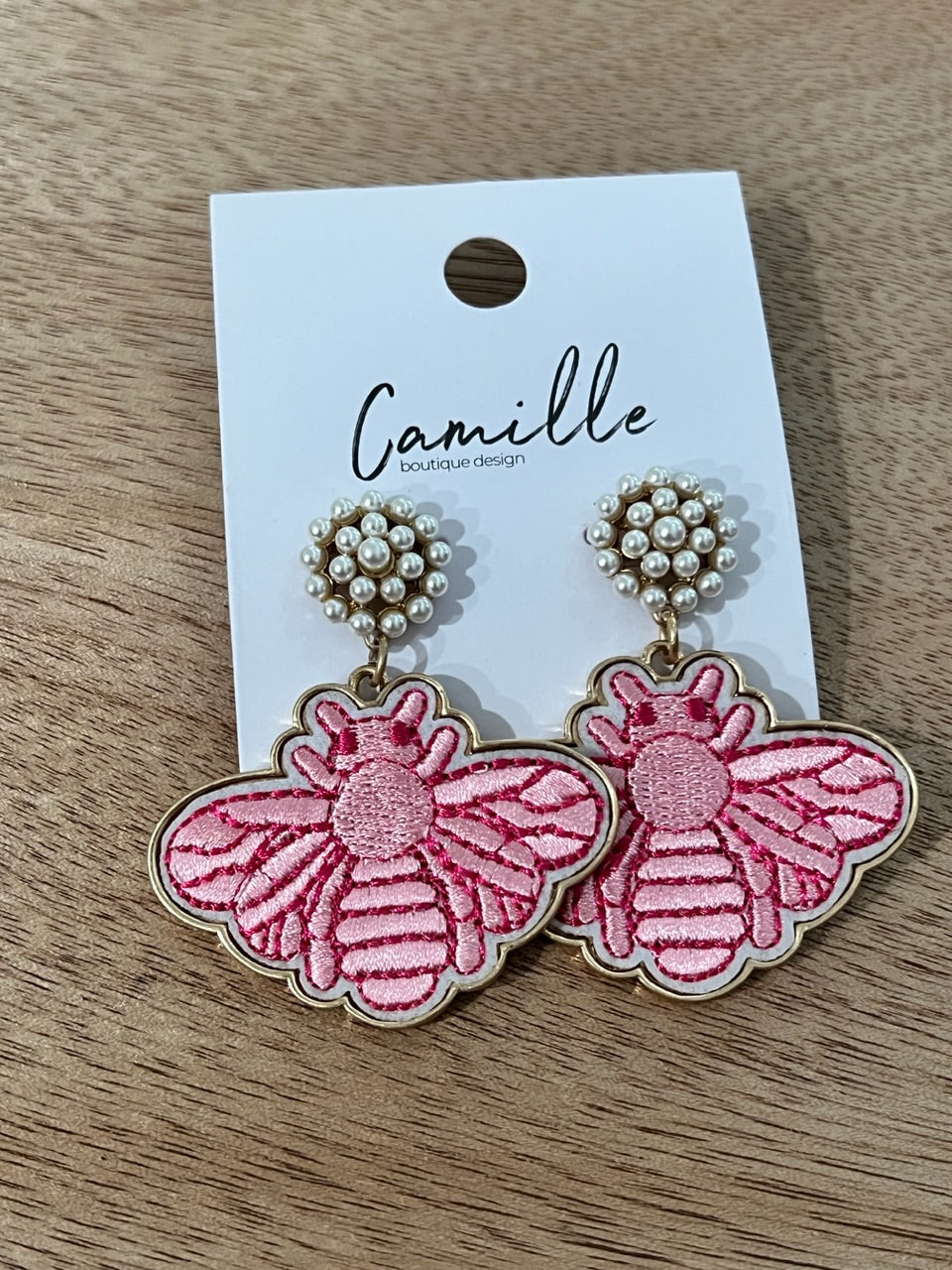 pink bee earrings