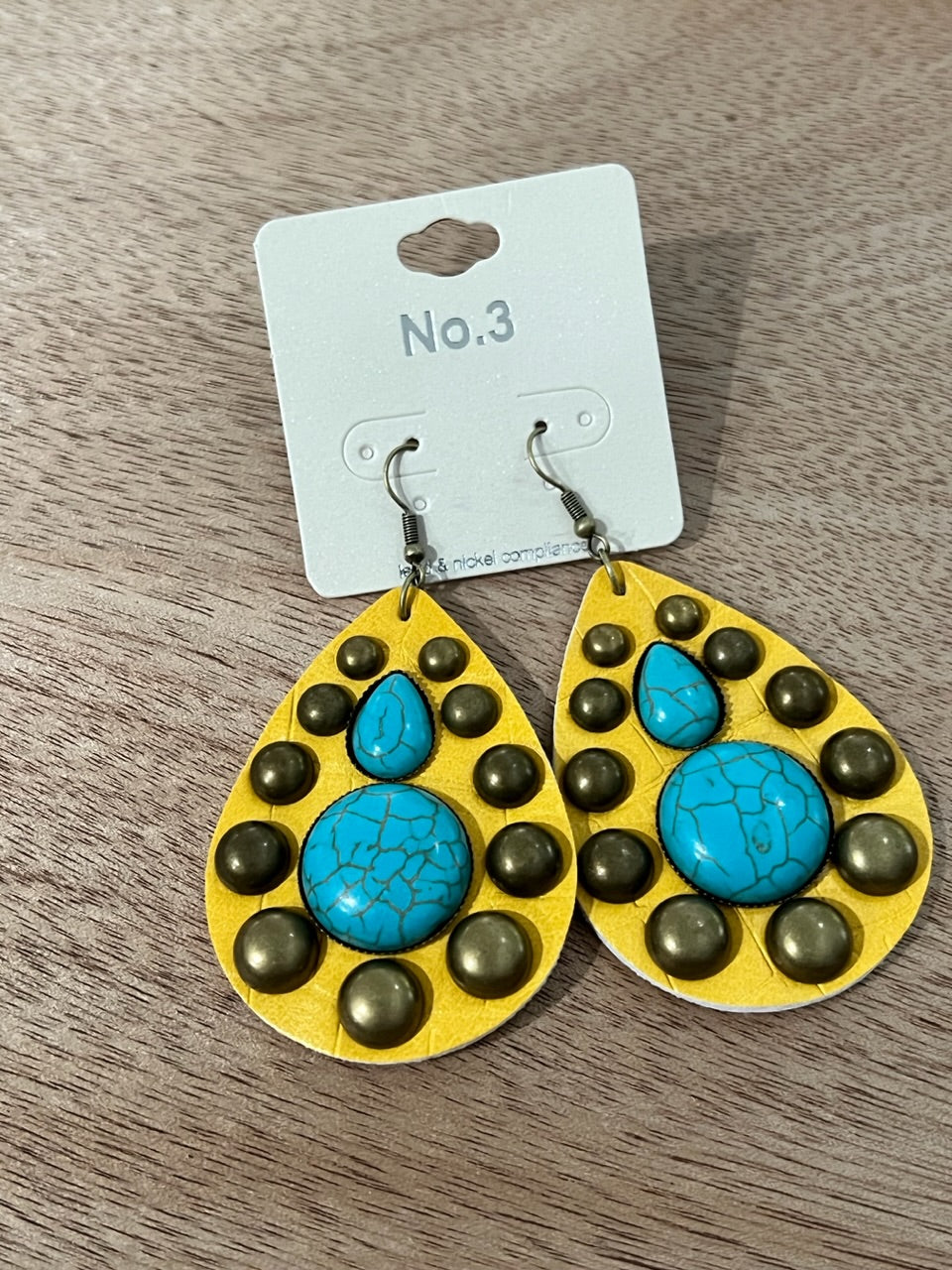 mustard/faux turquoise earrings