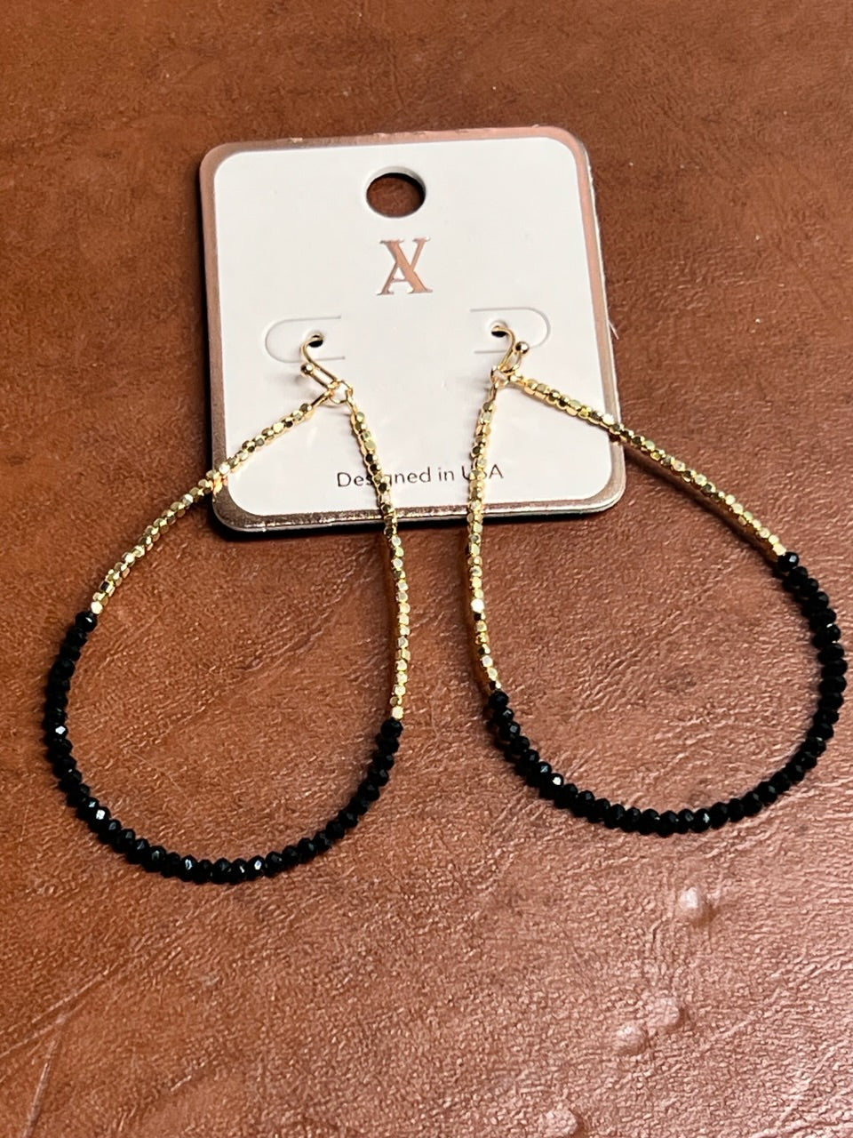 black/gold bead teardrop earrings