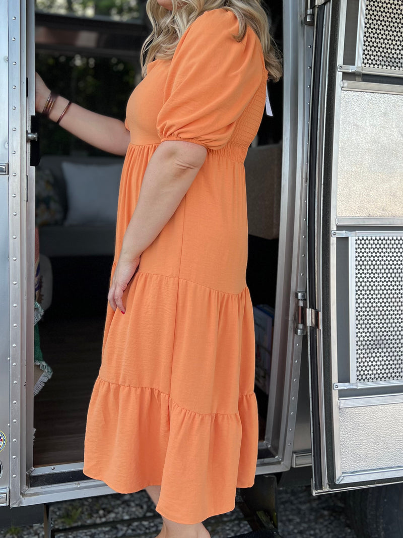 orange smock back dress