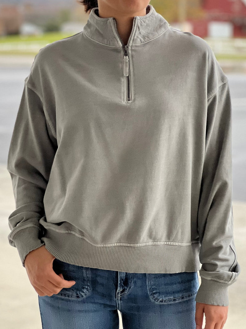 Gray Mineral Wash Zip Pullover