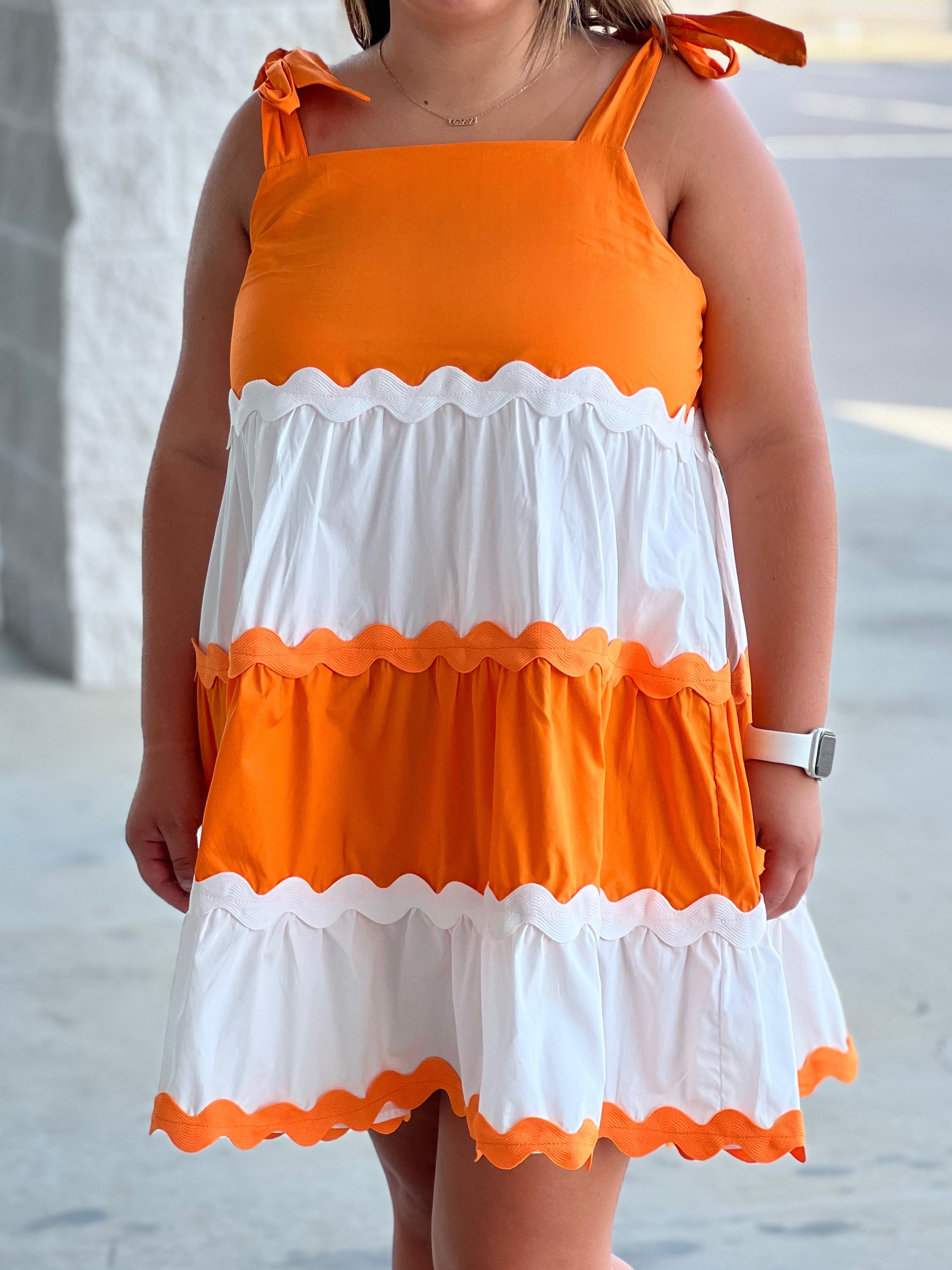 orange tie shoulder dress Stripe Color Block Tie Shoulder Maxi Dress -Pink/Orange M