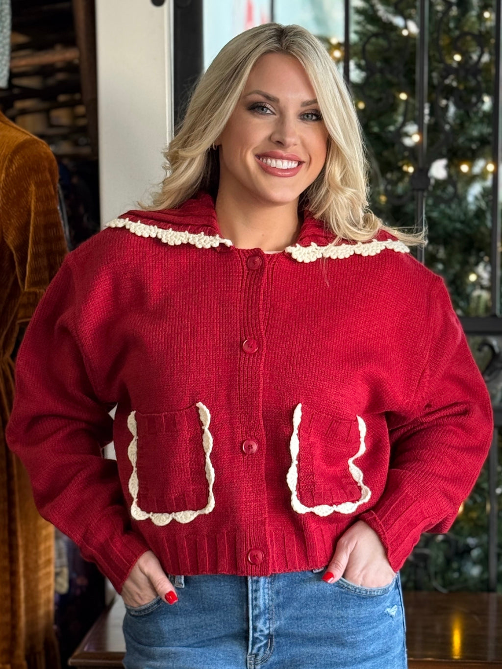 red doll collar sweater