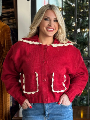 red doll collar sweater
