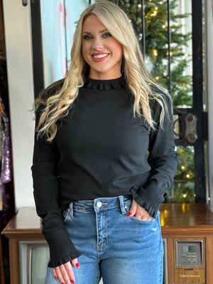 black ruffle neck top A27