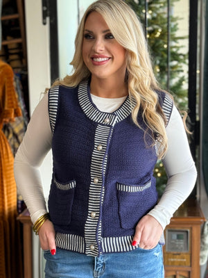 navy cream sweater vest A30