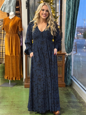 navy and black floral maxi B36