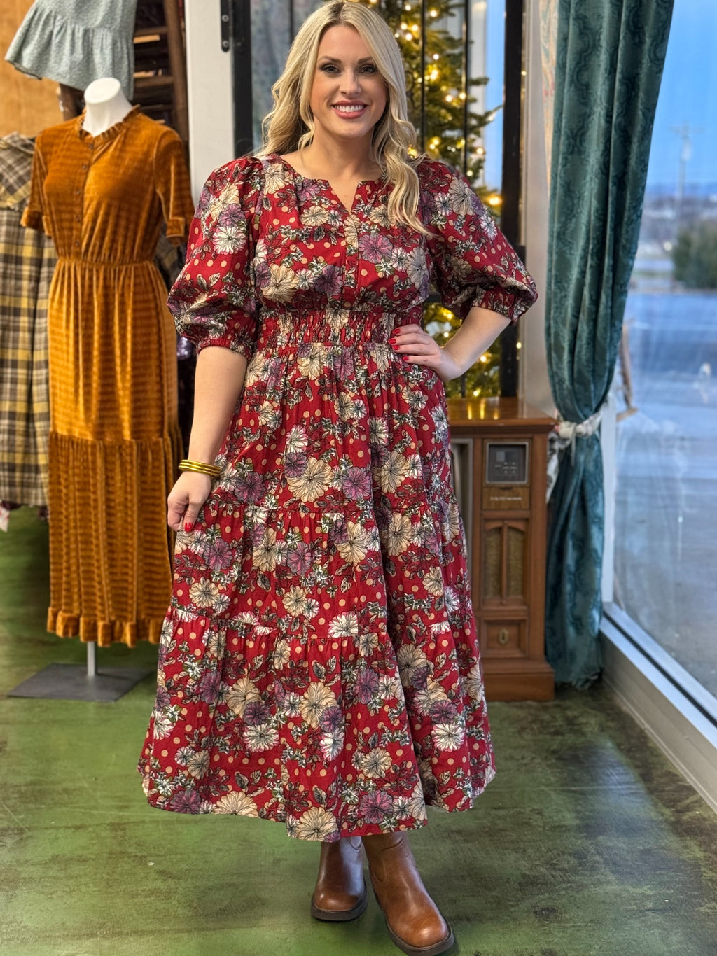 red floral maxi dress L10