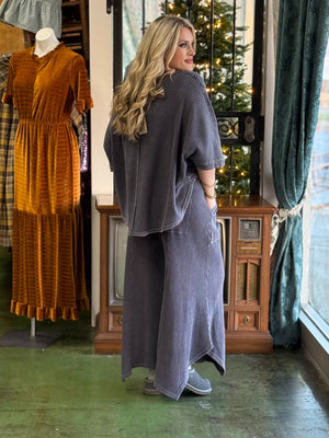 navy waffle knit top V69