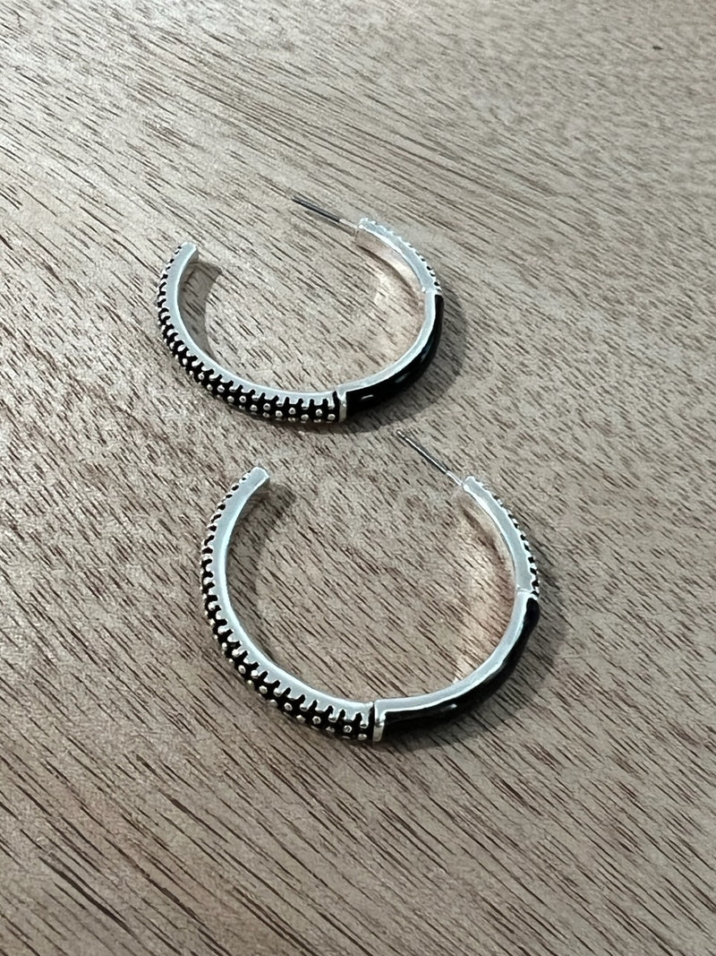 black/silver hoop earrings