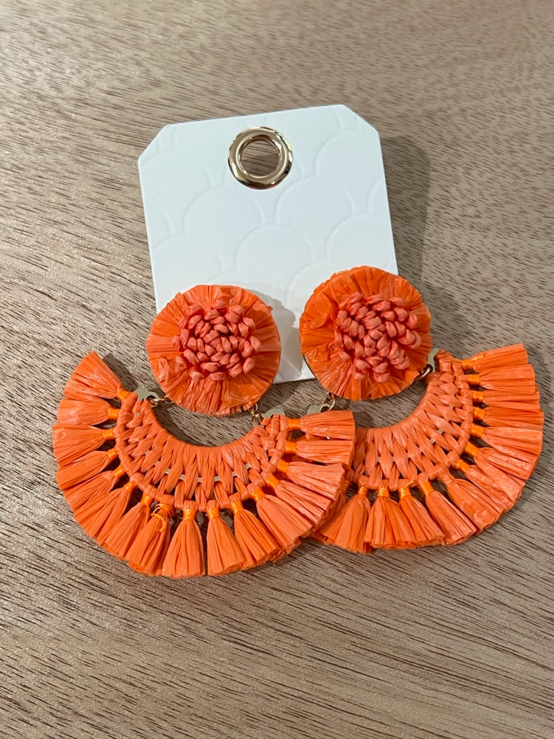 orange fringe earrings
