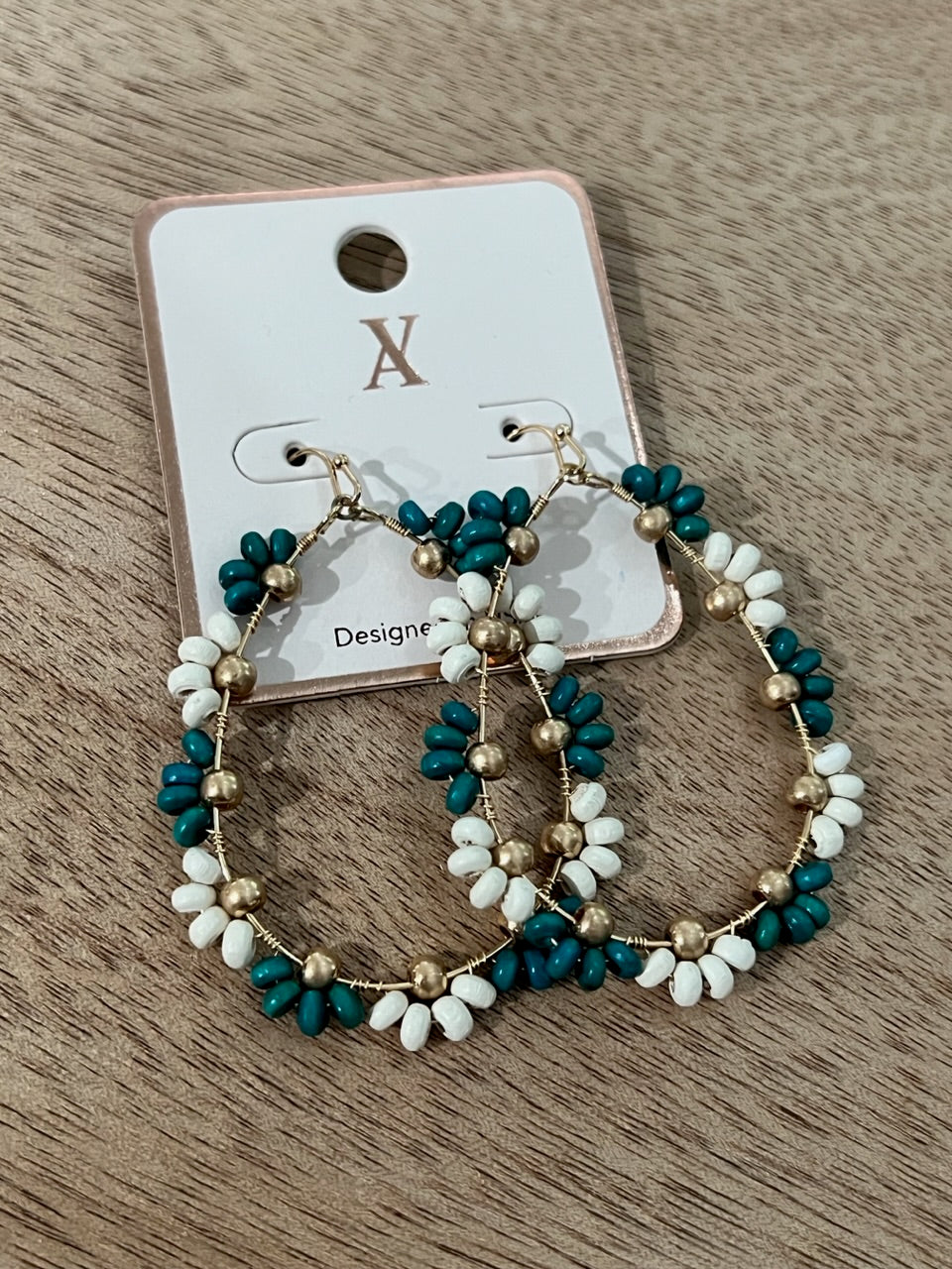 green/white earrings
