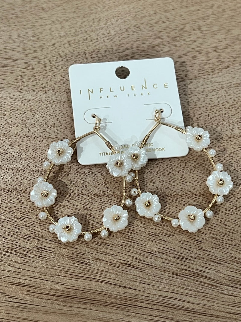 white floral teardrop earrings