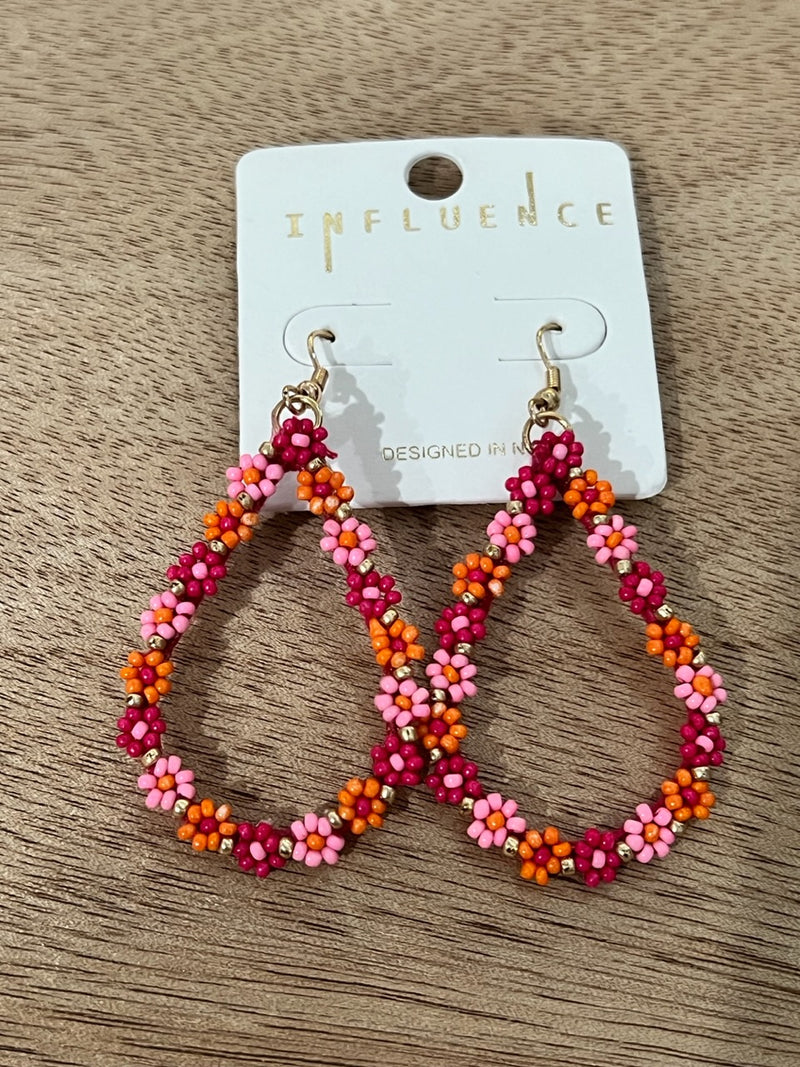 pink floral teardrop earrings