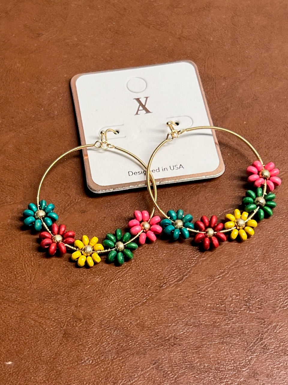 wooden bead floral earrings