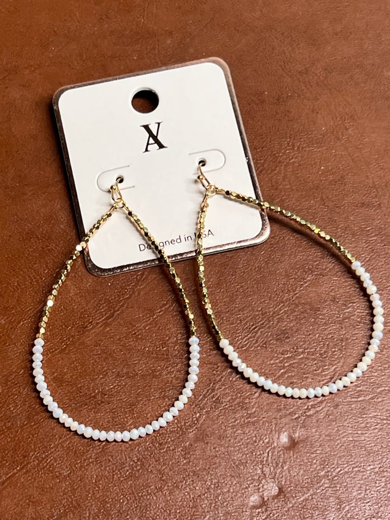white/gold bead teardrop earrings