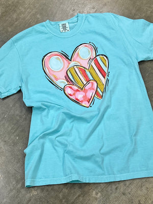 3 Printed Hearts Mint Tee