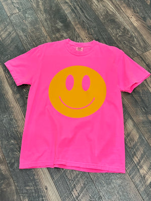 neon pink happy face tee 133