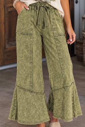 A18 Light Olive Mineral Wash Flared Pant