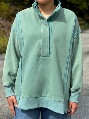 H2 Teal Raw Edge Pullover