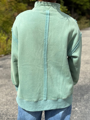 H2 Teal Raw Edge Pullover