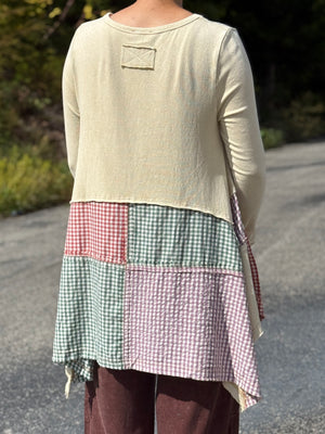 A15 Cream Plaid Patchwork Top