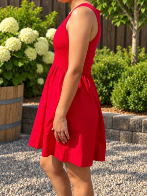 H3 Red Solid Flare Dress