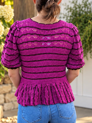 Purple Striped Peplum Sweater