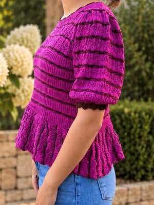 Purple Striped Peplum Sweater