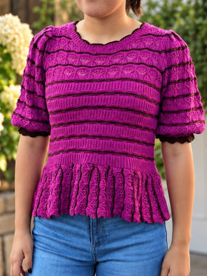 Purple Striped Peplum Sweater