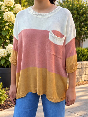 Color Block Short Sleeve Sweater
