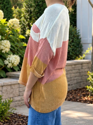 Color Block Short Sleeve Sweater