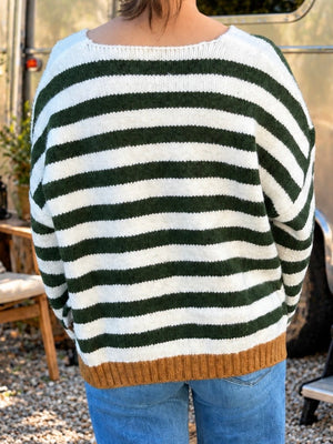 Green and White Striped Sweater