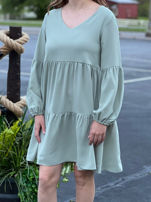 sage long sleeve dress B25