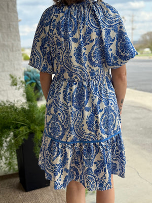 blue/white paisley dress