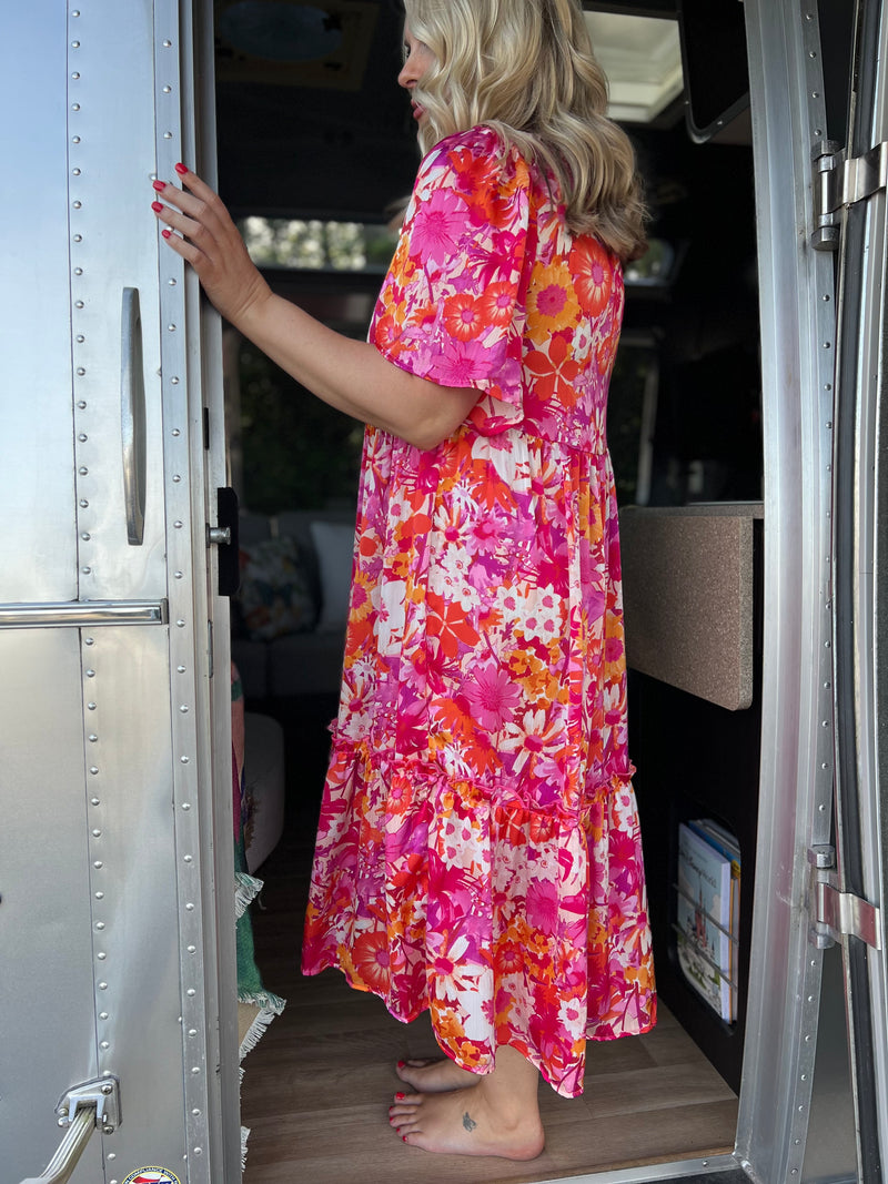 pink floral maxi dress H17