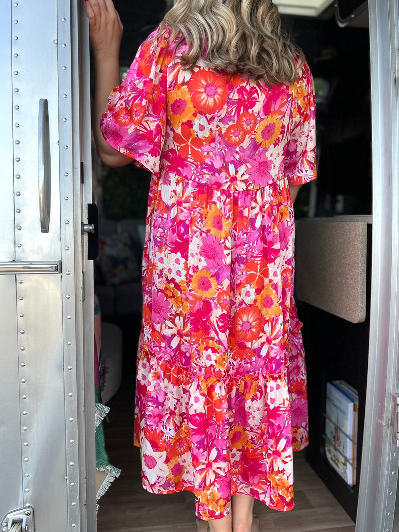 pink floral maxi dress H17