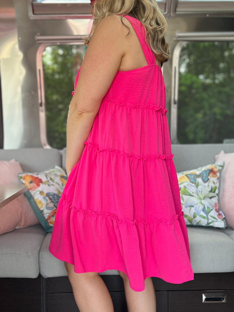 pink tiered tank dress C39