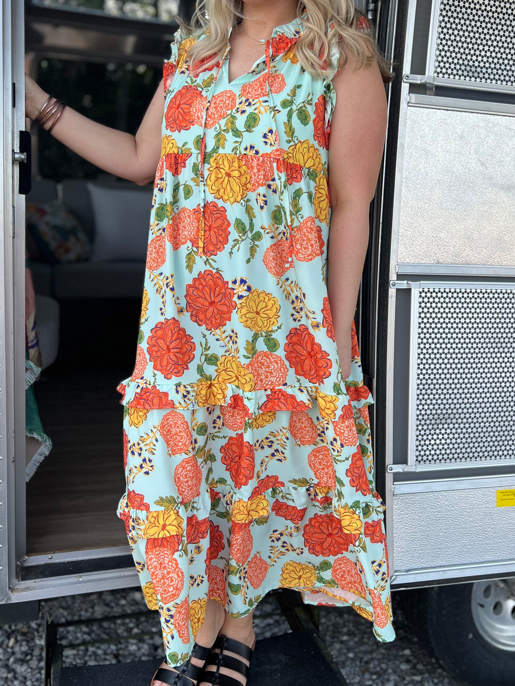 mint/orange floral dress