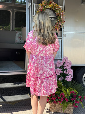 pink/white paisley dress
