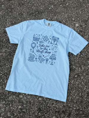 light blue take me to the thrift shop tee