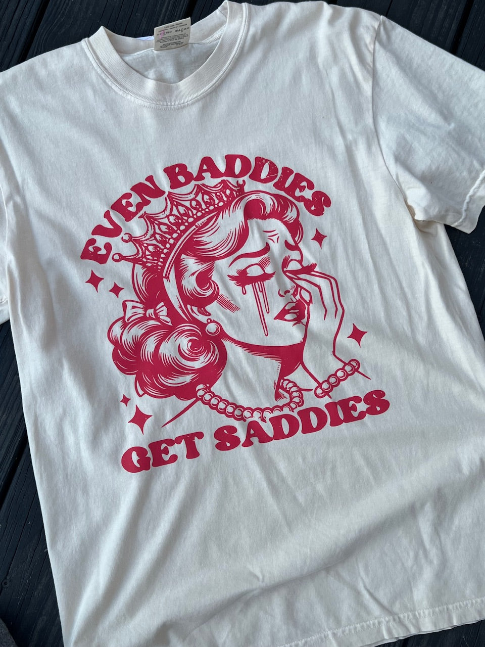 baddies get saddies ivory tee