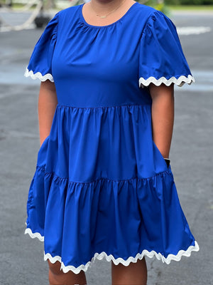 white/blue piping dress V11