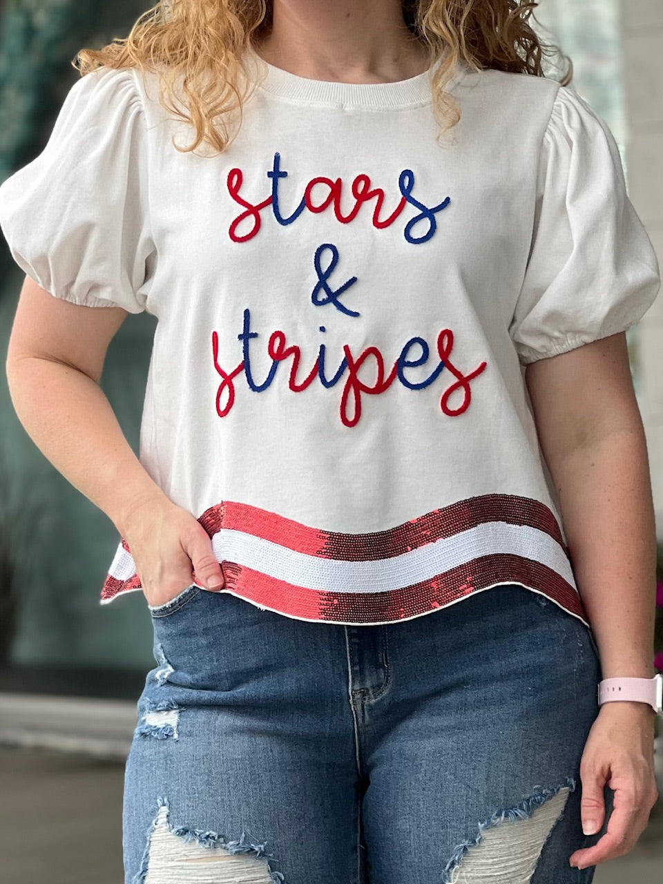 white Stars and Stripes top L42