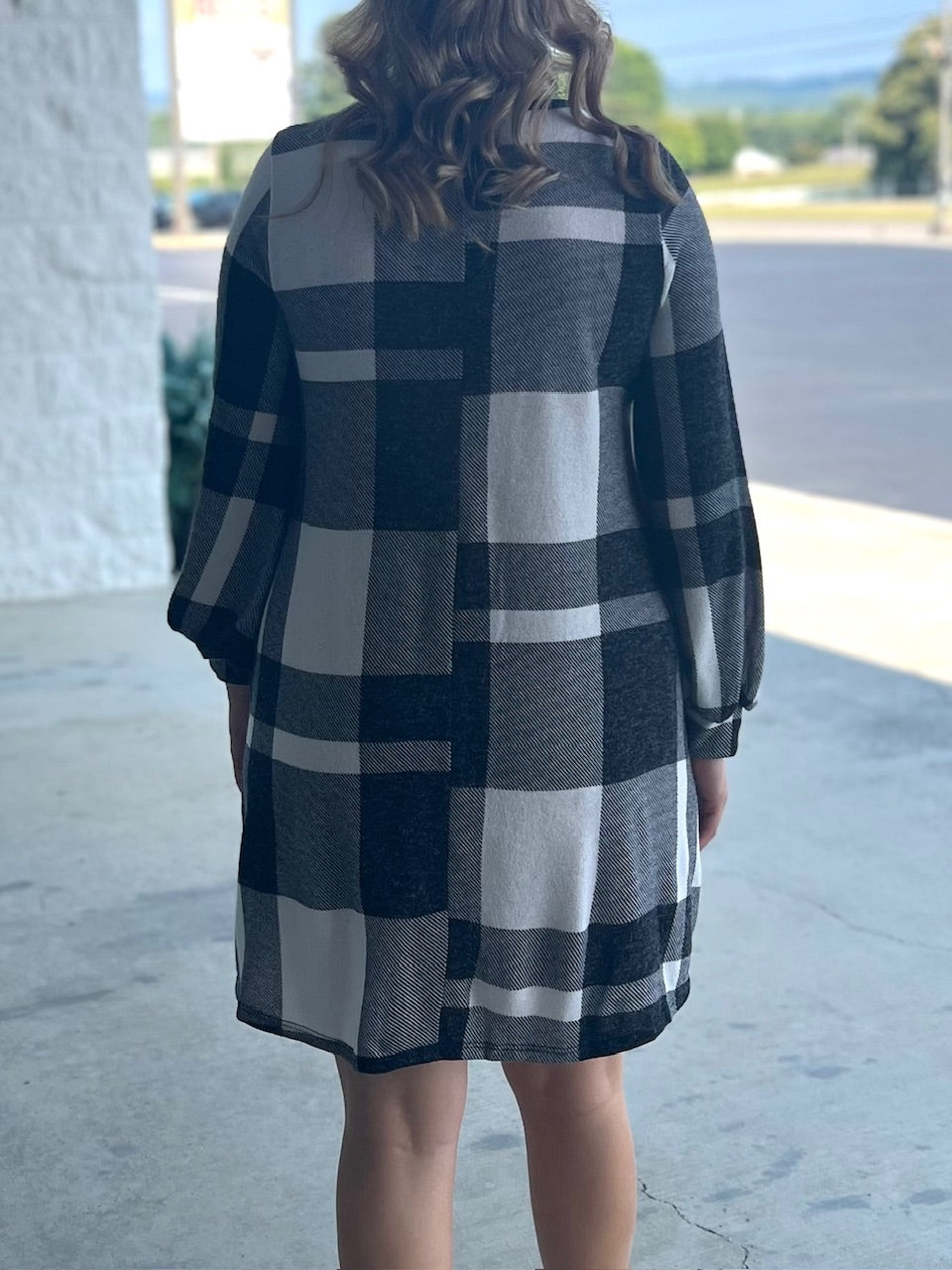 black and white plaid dress V66