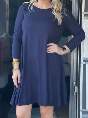 navy 3/4 sleeve dress L23