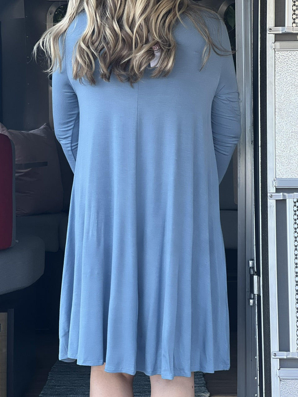 dusty blue 3/4 sleeve dress L47