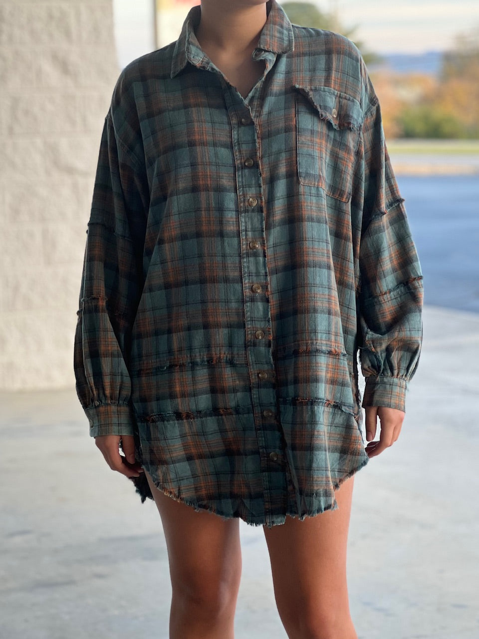 Teal Plaid Tunic Flannel H13