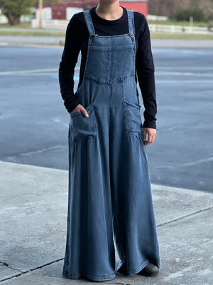 Ruffle Leg Denim Overalls