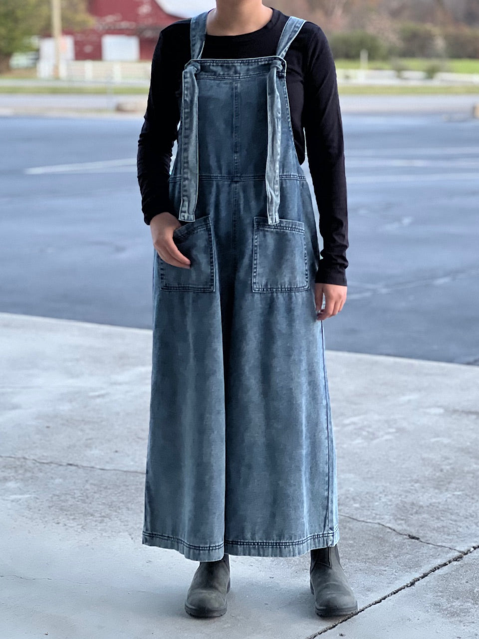 Tie Top Denim Overalls